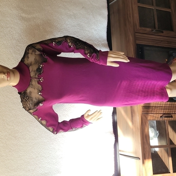 𝅺VENUS Lace Detail Sweater Dress Venus Lace Detail Sweater Dress Venus Lace - Picture 3 of 16